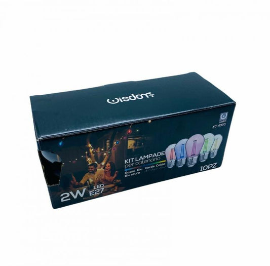 10pz LAMPADE E27 LED COLORATE BLU ROSSA GIALLA VERDE VIOLA PER CATENARIA CATENA