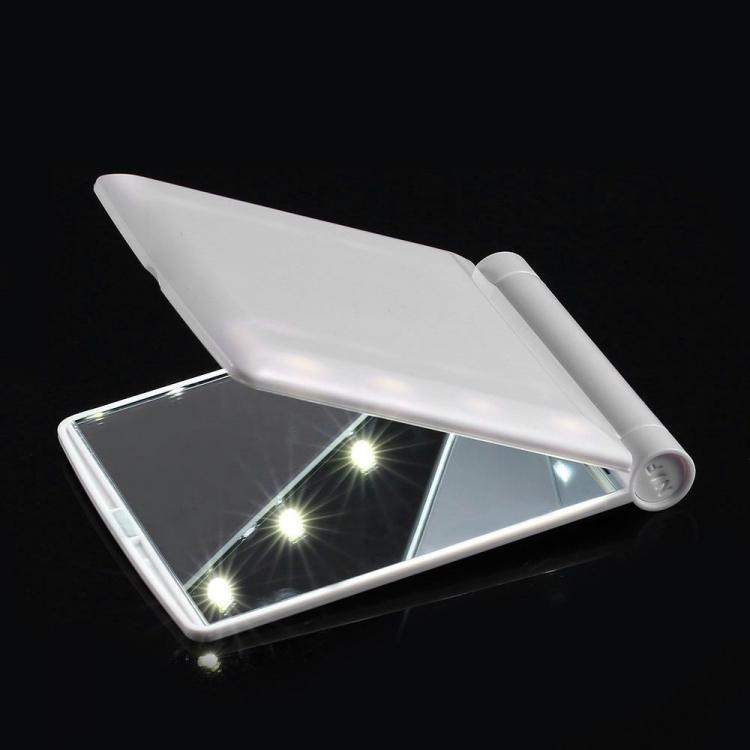 Specchio Mini Da Trucco Illuminato Led Portatile Make Up Rotante Luce Pieghevole