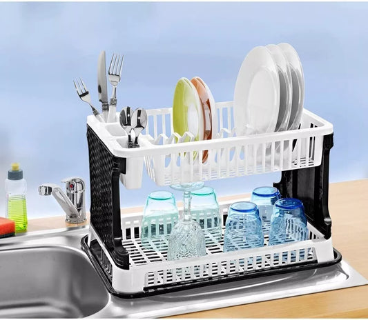 Scolapiatti Cucina Appoggio 2 Ripiani Vassoio Con Scola Posate Bicchiere Grigio