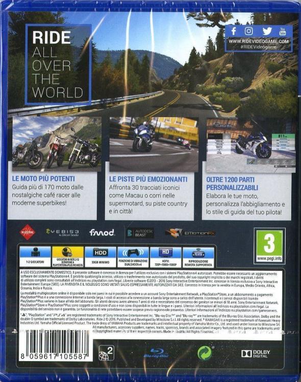 Ride 2 Ps4 Videogioco Ufficiale Moto Play Station 4 Italiano Naked Gioco Ita