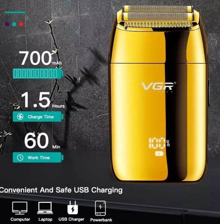 VGR V-399 Rasoio Barba Elettrico Ricaricabile Professionale 2 Lame e Display Led