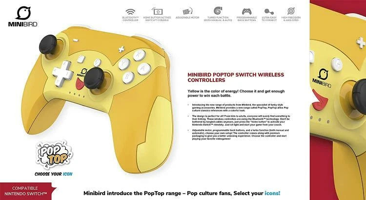 Minibird - Controller per Nintendo Switch Wireless (Pikachu) Joystick Senza Filo