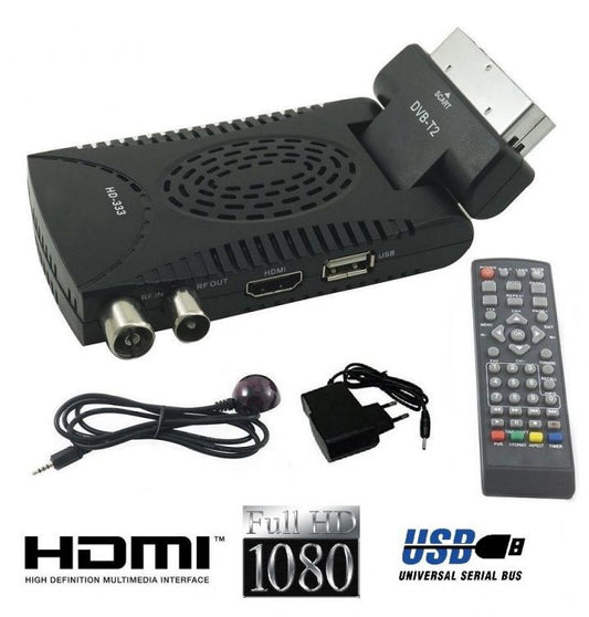 DECODER MINI DIGITALE TERRESTRE PRESA SCART DVB-T3 180° USB HDMI full HD TV FILM