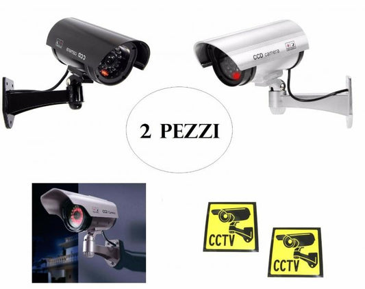 Kit 2 Telecamera Finta Videosorveglianza Esterno Video Sorveglianza Con Led Cctv