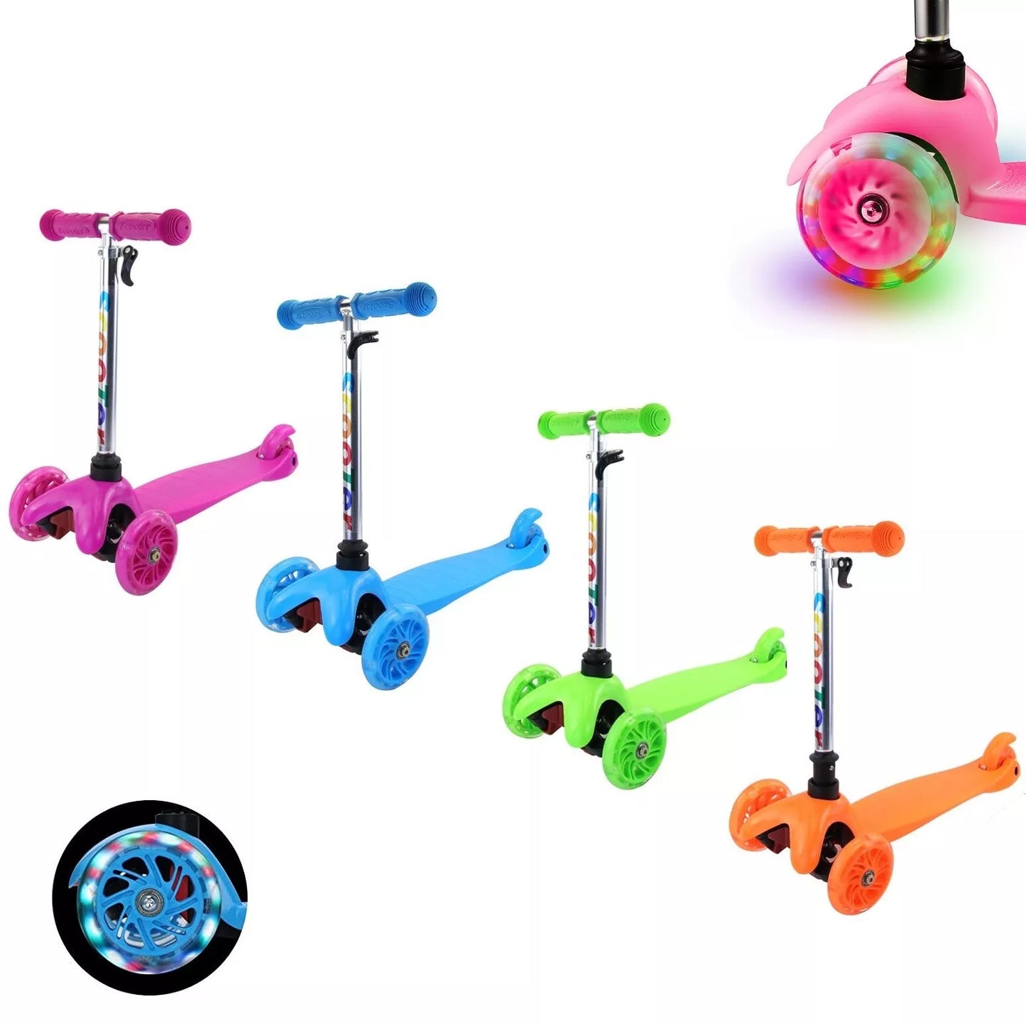 Monopattino 3 Ruote Per Bambino/Bambina Altezza Regolabile Freno e Luci (Blu)