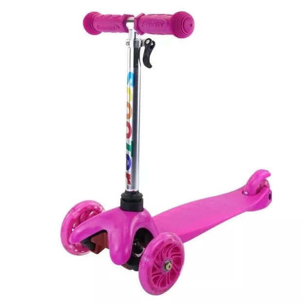 Monopattino 3 Ruote Per Bambino/Bambina Altezza Regolabile Freno Luci (Fucsia)