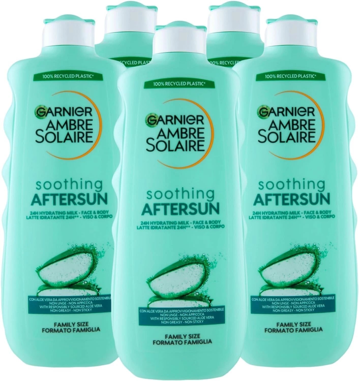 5pz Garnier Ambra Solaire Doposole Latte Idratante Lenitivo Con Aloe Vera 400Ml