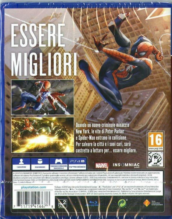 Marvel Spider-Man Ps4 Gioco Italiano Videogioco Playstation 4 Spiderman Pal Ita