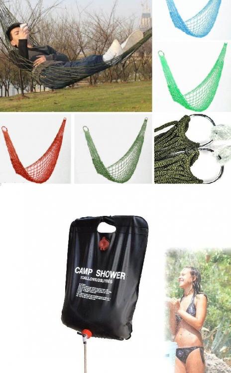 Kit Amaca Da Giardino In Nylon 200 X 80 + Doccia Solare Da Campeggio Estate Mare