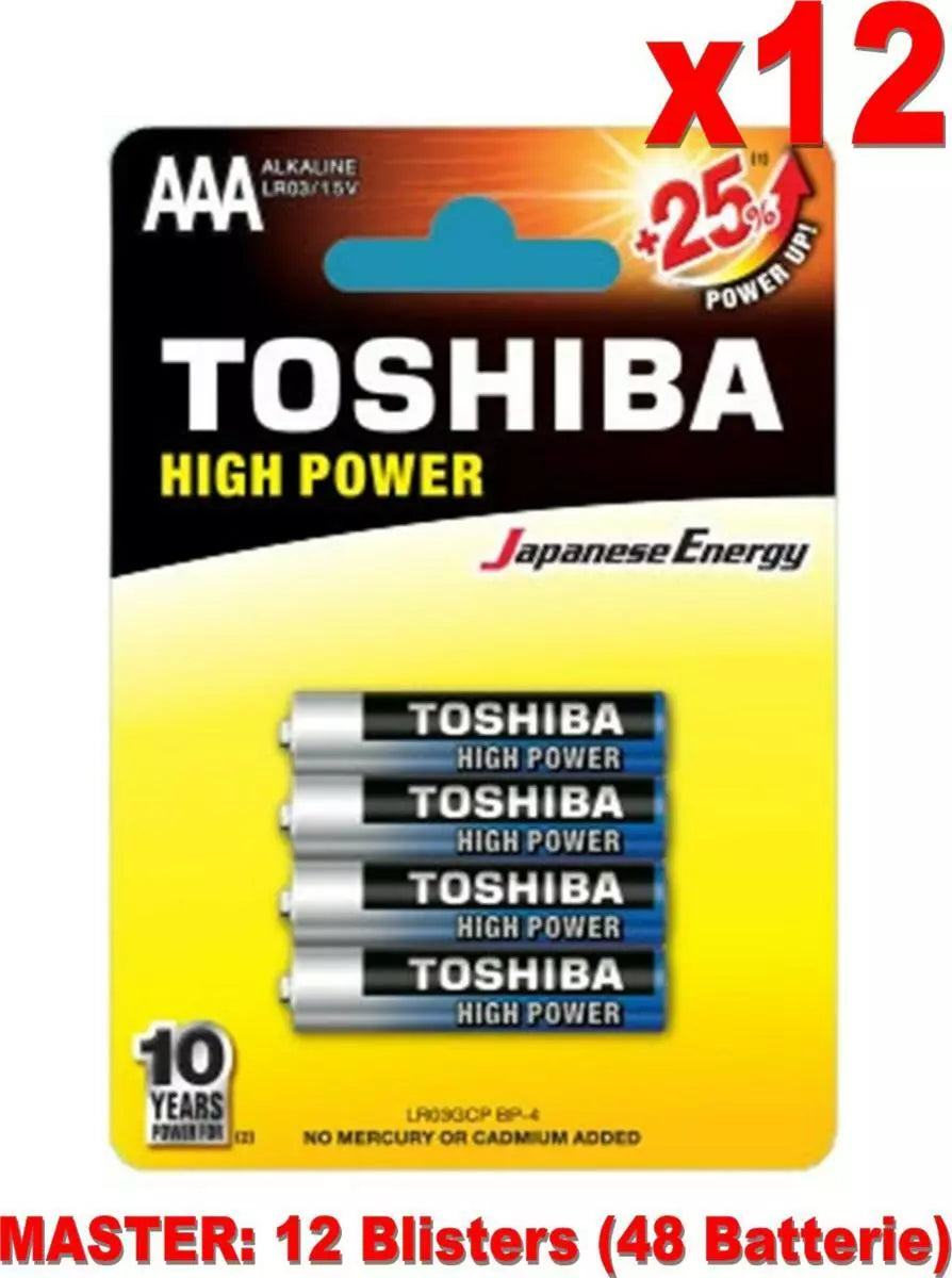 (12 Confezioni) Toshiba Batterie 4pz Ministilo Lr03gcp Bp-4 Aaa Alcaline Stilo