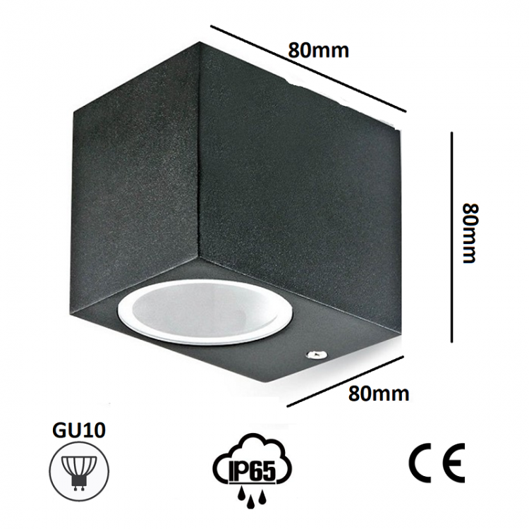 APPLIQUE PER ESTERNO LED LAMPADA GIARDINO ATTACCO GU10 MURO FARETTO IP65/NERO