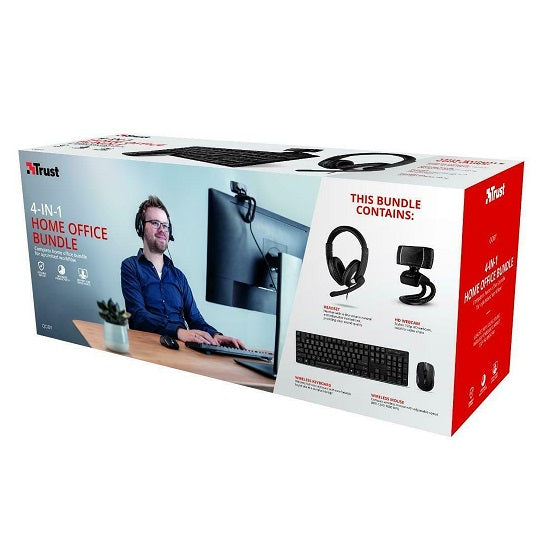 Kit Trust 4 In 1 Tastiera Mouse Webcam Cuffie Qoby Home Office Set Completo