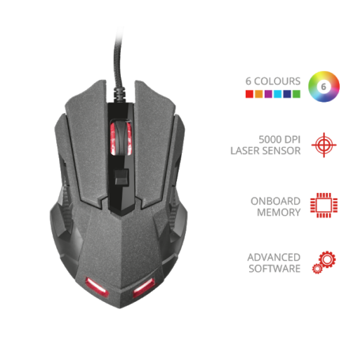 Trust Mouse Gaming Laser Ottico Gxt 4158 Kabal 5000 Dpi Led Multi Usb Gioco Pc