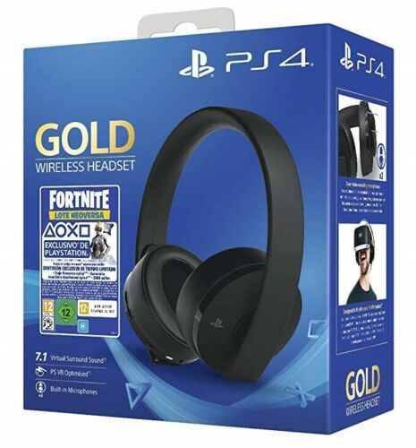 CUFFIE GOLD WIRELESS SONY PLAYSTATION 4 2.0 STEREO GIOCO + FORTNITE VCH 2019 PS4