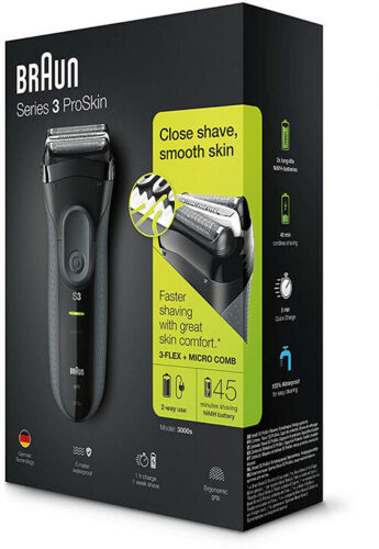 BRAUN RASOIO ELETTRICO SR3 PROSKIN 3000S RICARICABILE DISPLAY LED REGOLA BARBA