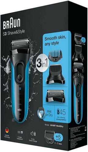 BRAUN RASOIO BARBA ELETTRICO SERIE3 SHAVE&STYLE 3010BT RICARICABILE IMPERMEABILE