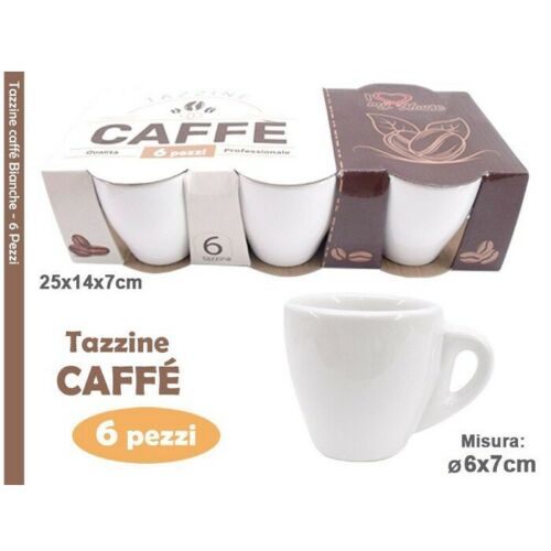 Set 6 Pezzi Tazzine Tazze Da Caffè Bianche Ceramica Espresso Colazione Bar 6X7Cm