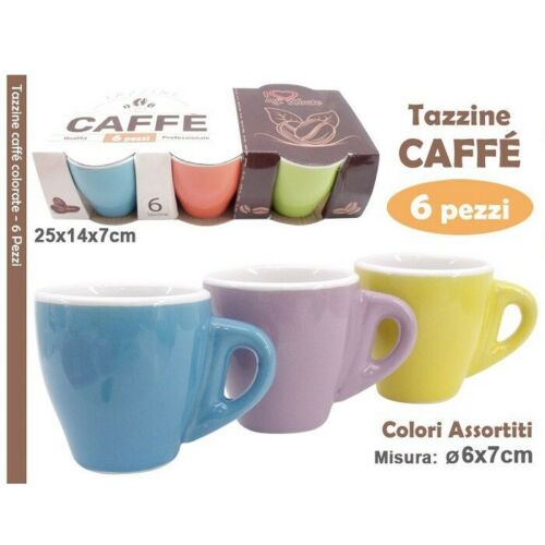 Set Servizio 6 Tazzine Tazze Da Caffè Colorate Color Pastello Ceramica 6X7Cm