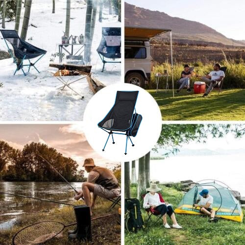 Sedia Pieghevole Campeggio + Borsa Portatile Spiaggia Pesca Caccia Esterno (Blu)