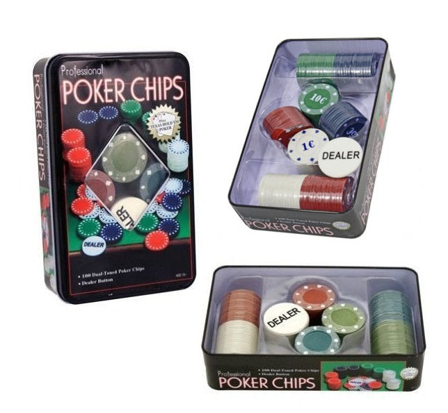 Set Completo 100 Fiches Texas Hold'Em-Poker Black Jack + Dealer Gioco Da Tavolo