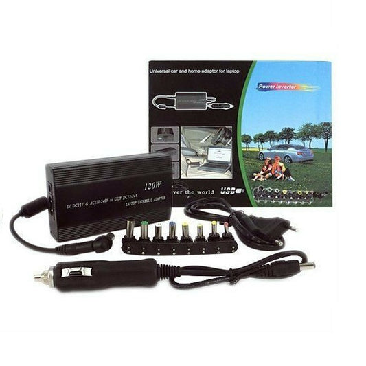 ALIMENTATORE UNIVERSALE 120W NOTEBOOK PC PER AUTO 12v E CASA 220v USB UNIVERSALE