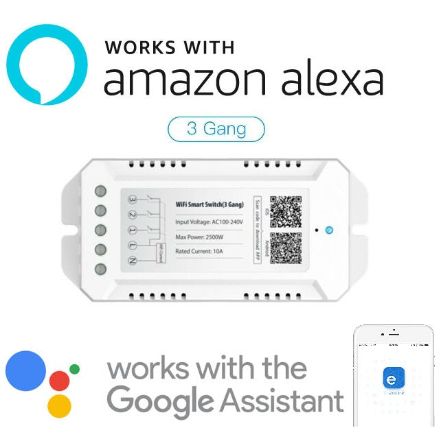Interruttore 3 Gang Switch Smart Wifi Compatibile Con Amazon Alexa Google Presa