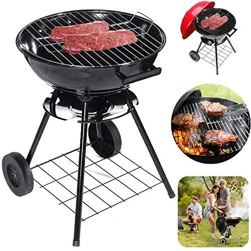 BBQ BARBECUE TONDO A CARBONELLA LEGNO GRILL GIARDINO CON COPERCHIO RUOTE GRIGLIA