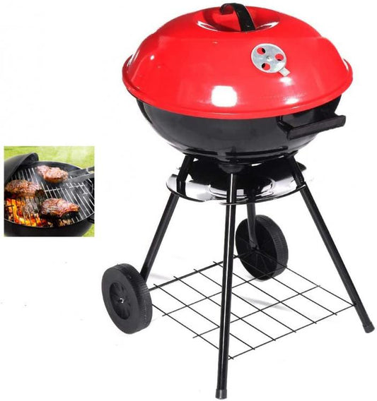 BBQ BARBECUE TONDO A CARBONELLA LEGNO GRILL GIARDINO CON COPERCHIO RUOTE GRIGLIA