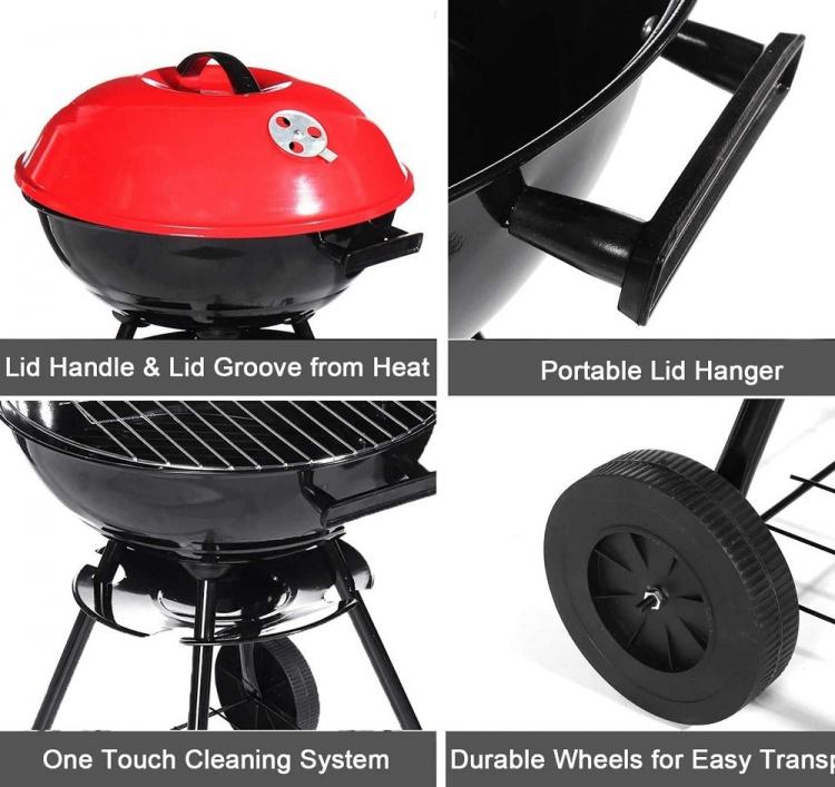 BBQ BARBECUE TONDO A CARBONELLA LEGNO GRILL GIARDINO CON COPERCHIO RUOTE GRIGLIA