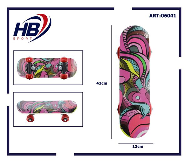 Hb Sport Skateboard Bambini Unisex Skate In Legno Fantasia Colorato 43 Cm Rosa