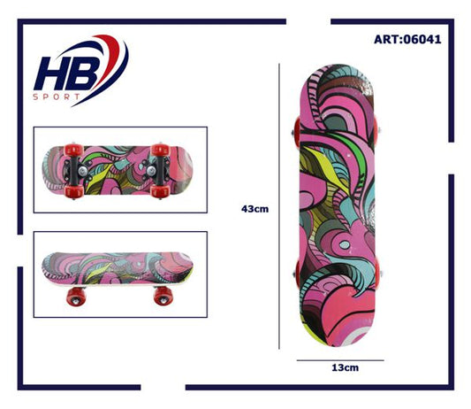 Hb Sport Skateboard Bambini Unisex Skate In Legno Fantasia Colorato 43 Cm Pvc