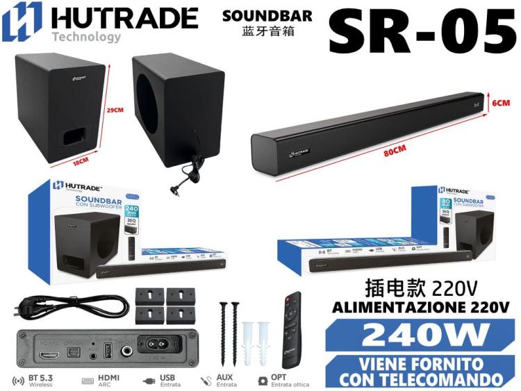 Hutrade Sr05 Soundbar 2.1 240W 220V Wireless Bt Hdmi Aux Ottica 80W Telecomando