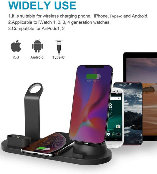 Stazione Ricarica Wireless Smartphone Smartwatch Caricatore Auricolari 3In1 Qi