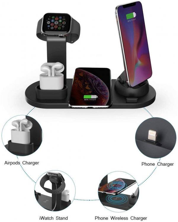 Stazione Ricarica Wireless Smartphone Smartwatch Caricatore Auricolari 3In1 Qi