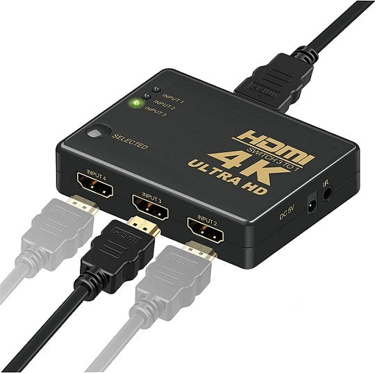 Switch Hdmi 3 Porte 4K Ultra Hd Telecomando Infrarossi Splitter Cavo Ps4 Tv Dvd