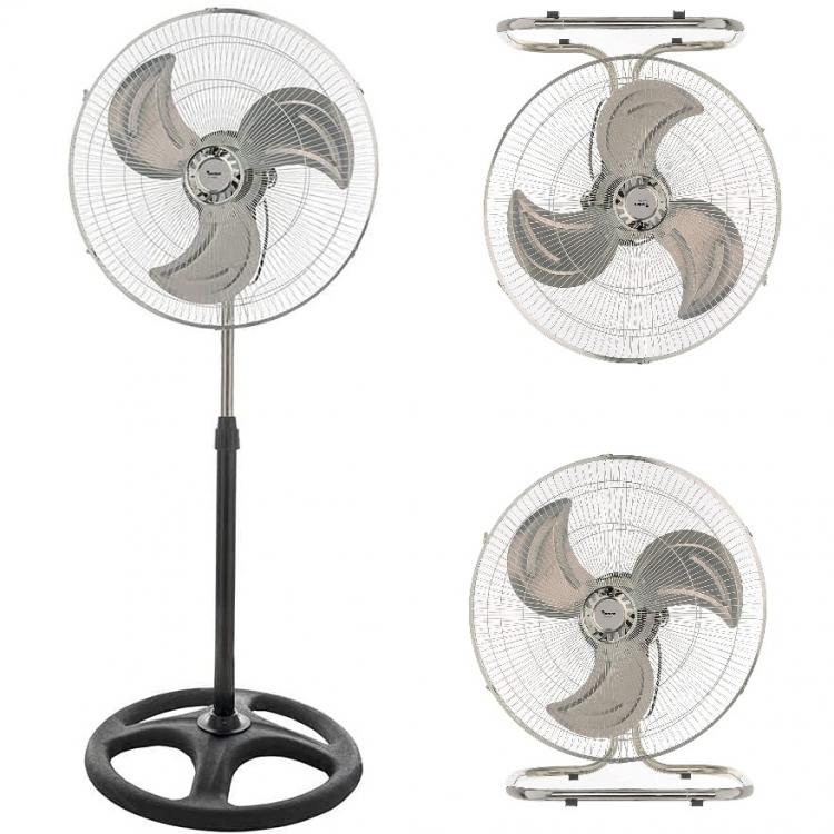 Ventilatore 3In1 A Piantana Tavolo Parete Acciaio Cromato Base Tonda 60W Ø 52Cm