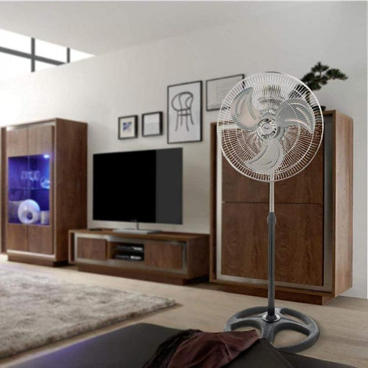 Ventilatore 3In1 A Piantana Tavolo Parete Acciaio Cromato Base Tonda 60W Ø 52Cm