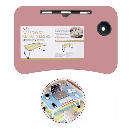 Tavolino Pieghevole Letto Vassoio Colazione Studio Tablet Pc Notebook Legno Rosa