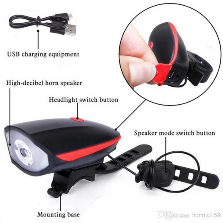 Luce Anterior Bici Led Torcia Fanale Faro Bicicletta Campanello Tromba Elettrico