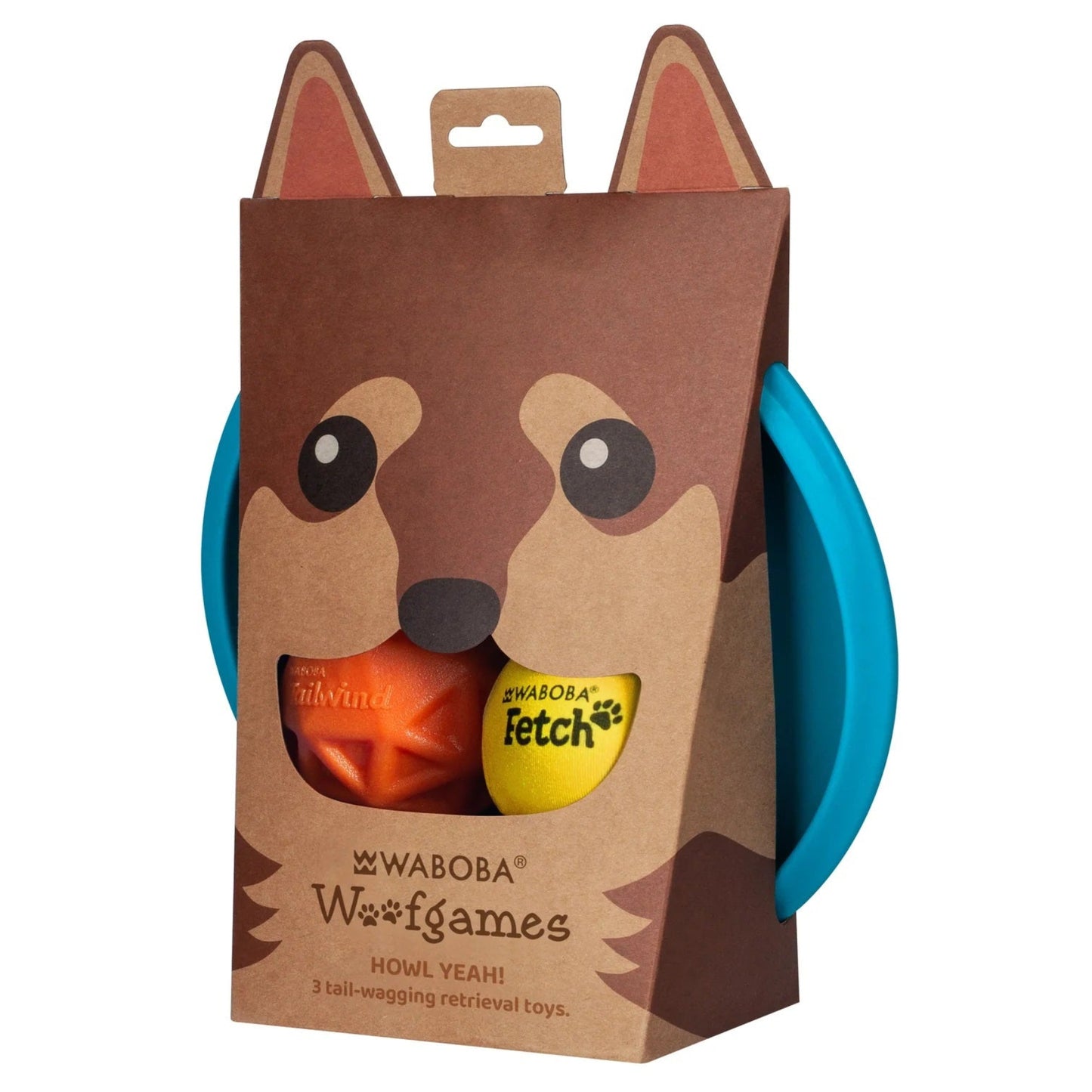 Waboba - Woofgames, Set di giocattoli per cani 3 in 1 - Disco volante Jetwag, Frisbee in gomma + 1 Pallone iper rimbalzo + Palla da riporto Tailwind - Giocattolo all'aria aperta ad alte prestazioni Original
