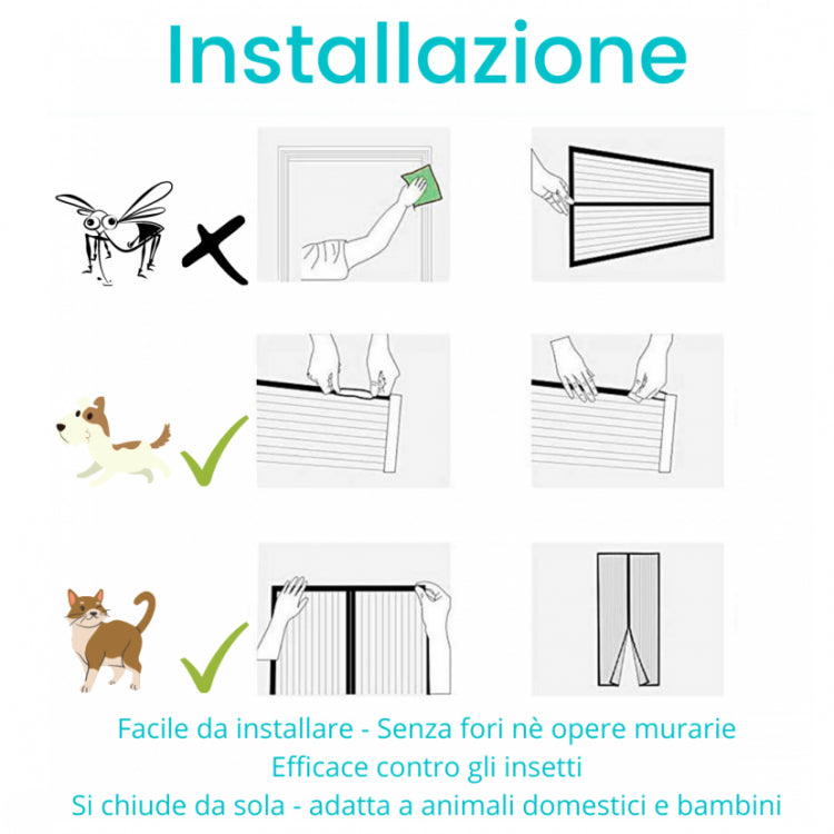 Zanzariera Magnetica 120X220 Tenda Per Porte Finestre Universale Calamita - Nera