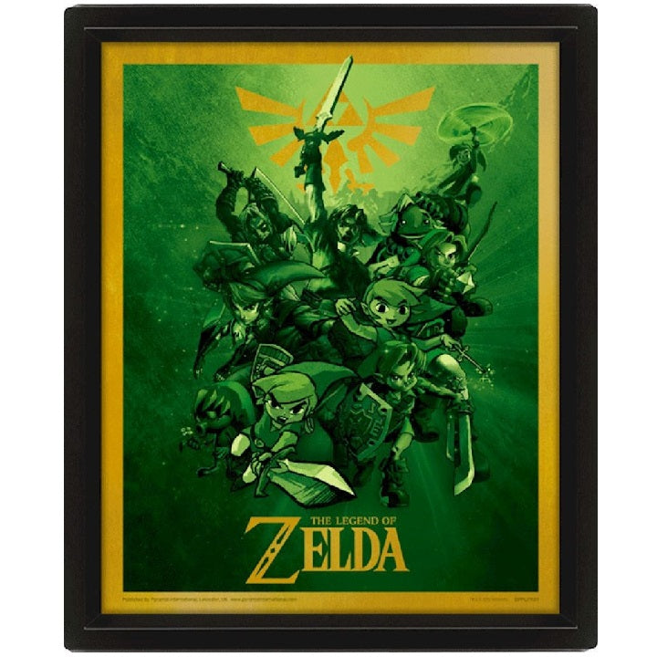Pyramid - The Legend Of Zelda (Link) Poster 3D Lenticular Incorniciato Cornice