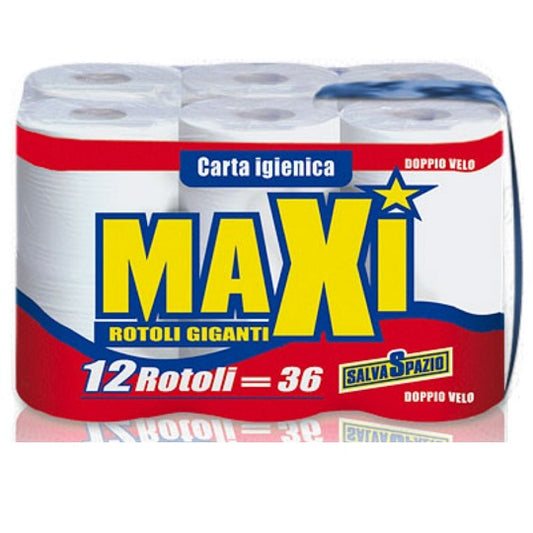Maxi Carta Igienica Confezione Da 12Pz Ovatta Di Pura Cellulosa Doppio Velo Wc
