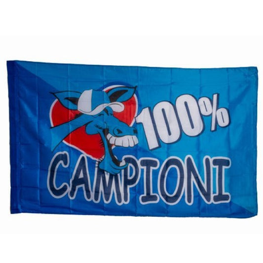 BANDIERA GIGANTE NAPOLI 100% CAMPIONI D'ITALIA SCUDETTO ASOLA PER ASTA 175X285cm
