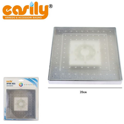 Soffione Doccia Con Led Multicolor Trasparente Cromoterapia Bagno |20Cm-Quadrato