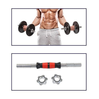 Manubrio Bodybuilding Acciaio E Gomma 40Cm Filettato Sollevamento Pesi Dischi