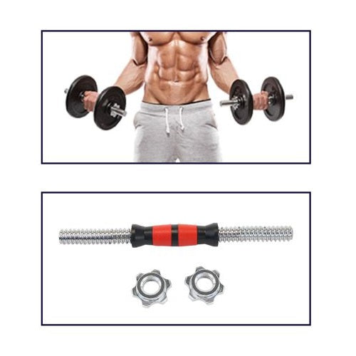 Manubrio Bodybuilding Acciaio E Gomma 30Cm Filettato Sollevamento Pesi Dischi