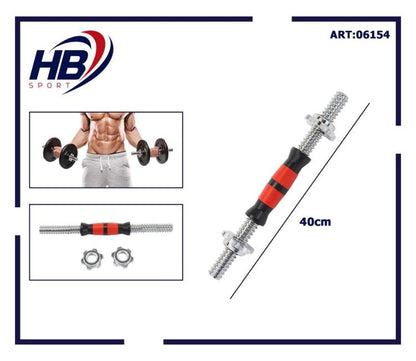 Manubrio Bodybuilding Acciaio E Gomma 40Cm Filettato Sollevamento Pesi Dischi