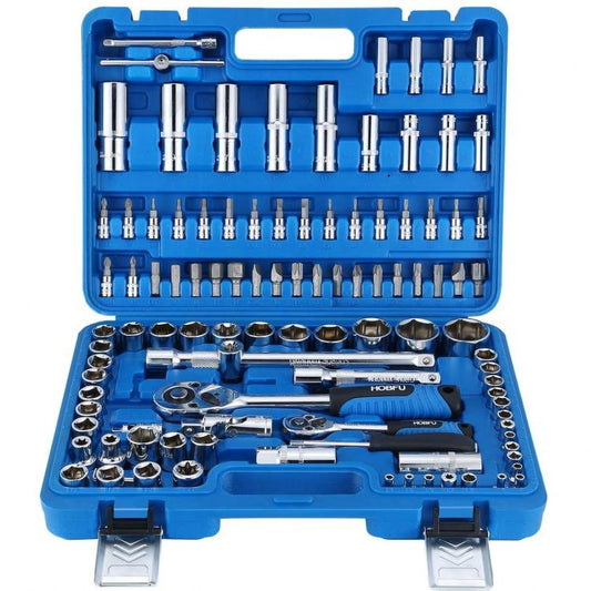 Valigetta Chiavi A Cricchetto Bussola Kit 108 Pz Pezzi Chiave Bussole 1/2 E 1/4