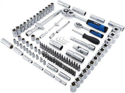 Valigetta Chiavi A Cricchetto Bussola Kit 108 Pz Pezzi Chiave Bussole 1/2 E 1/4